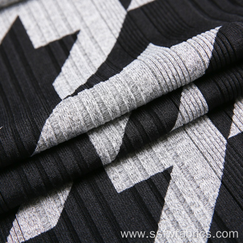 Grey Black Special Rib Pattern Geometric Print Fabric